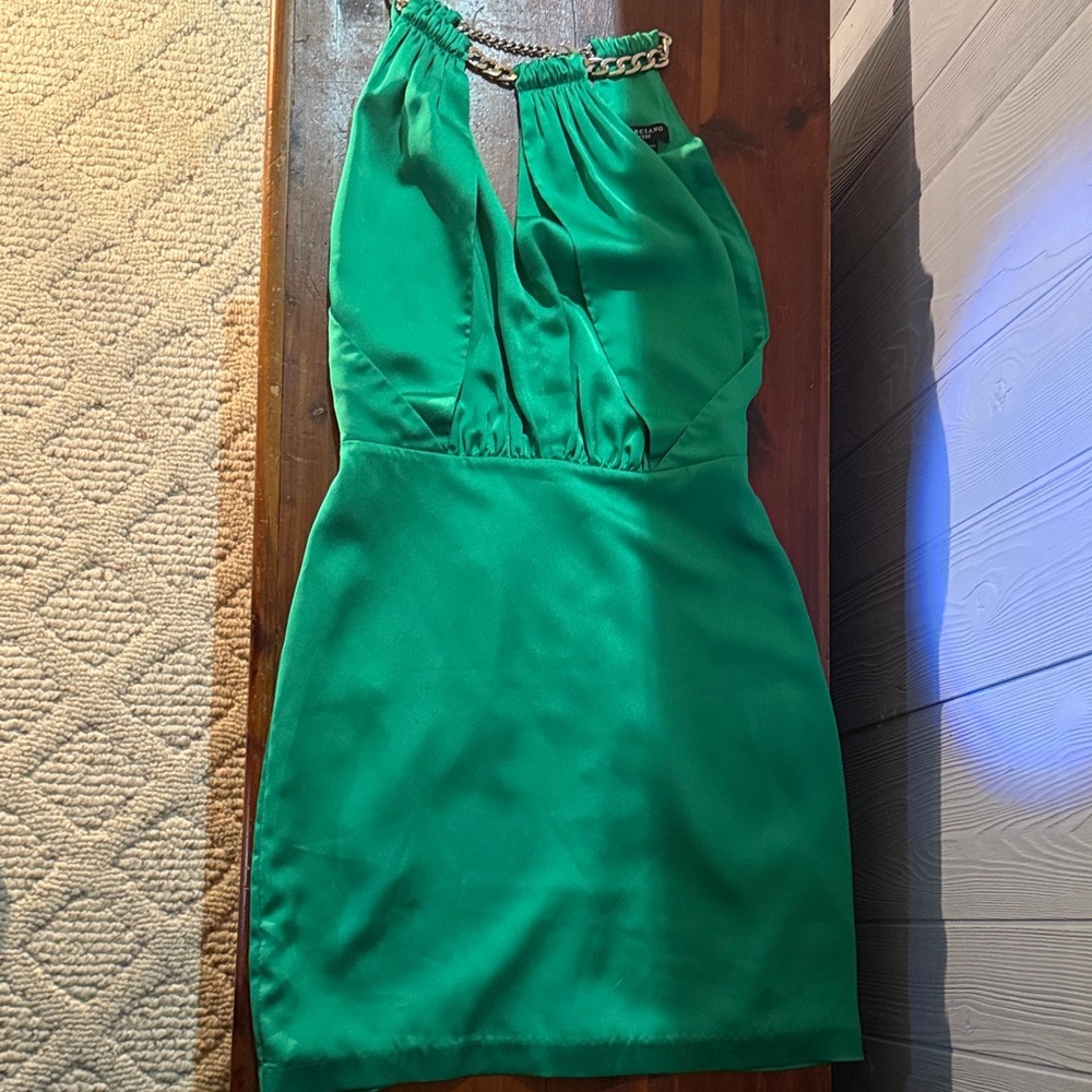 Guess Marciano Sexy satin Green Dress with Chain Detail